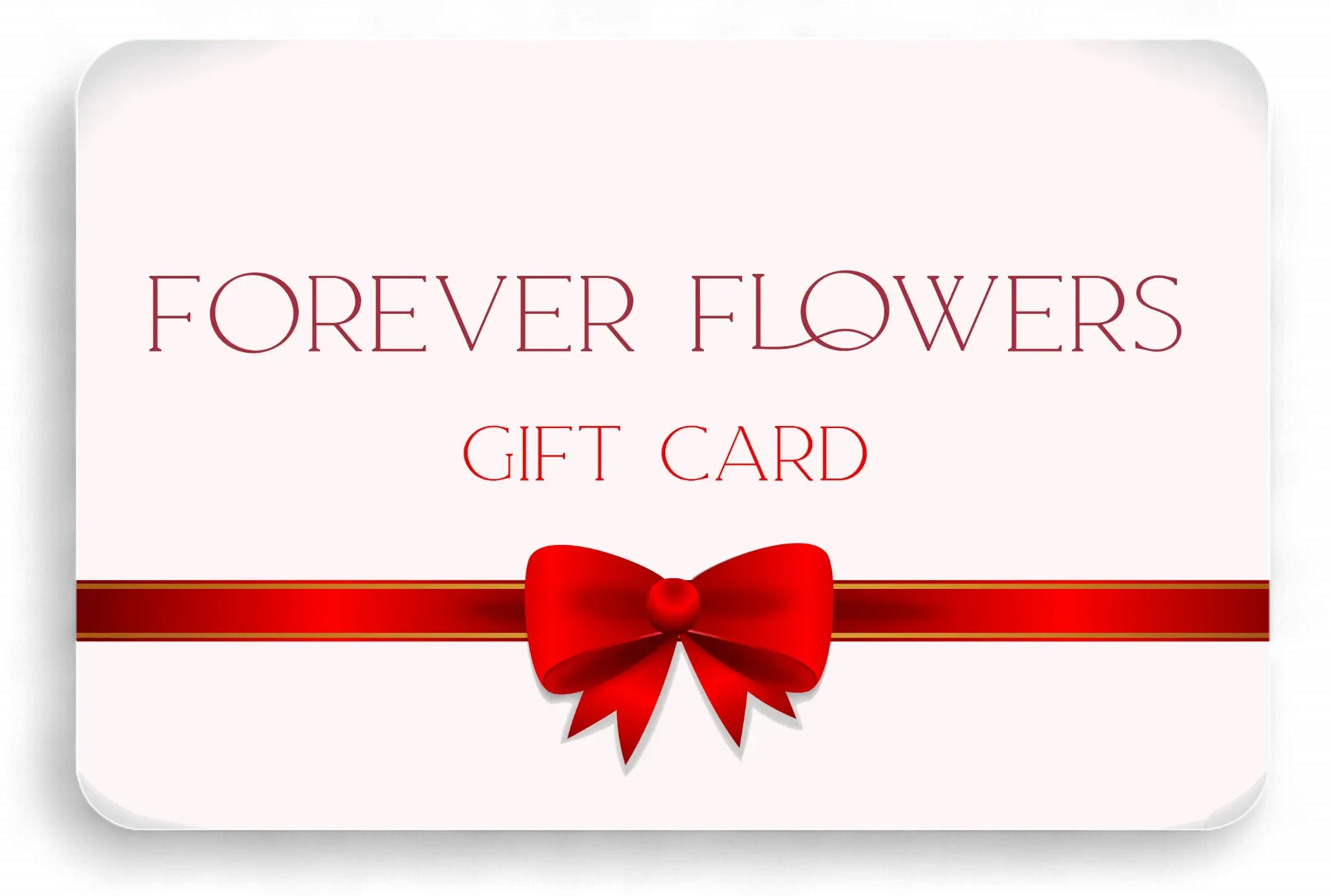 כרטיס מתנה Forever Flowers עיצוב עדין עם סרט אדום וקישוט פפיון